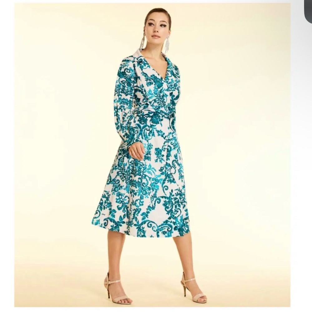 MARINA RINALDI DOMANDA Wrap Midi Dress in Teal Floral Print NWT 20 - Picture 3 of 13